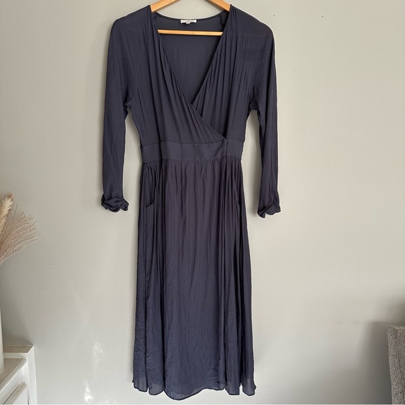 Aritzia Wilfred Navy Blue Midi Faux Wrap Dress - Picture 2 of 13